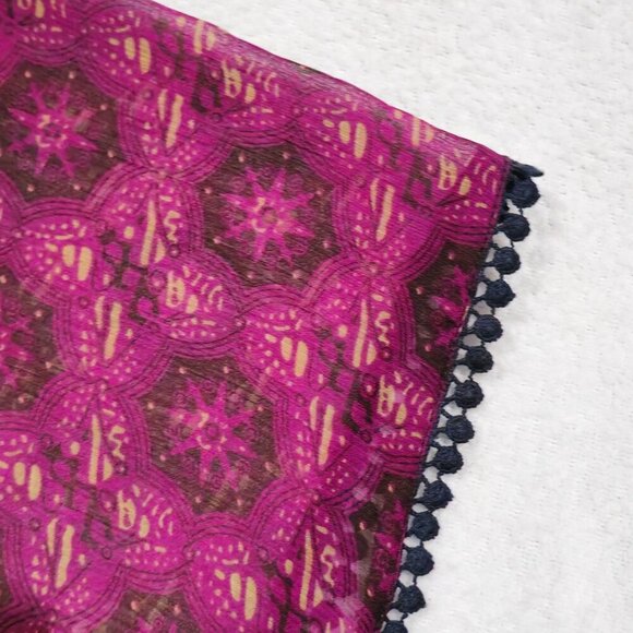 Band of Gypsies ✦ Sheer Boho Kimono Top ✦ Purple Print Crochet Trim Blouse XS - Picture 6 of 11